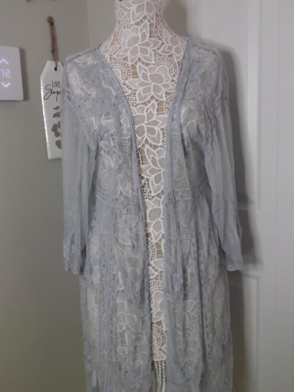 LC Lauren Conrad Dusty Blue Lace Kimono Duster
